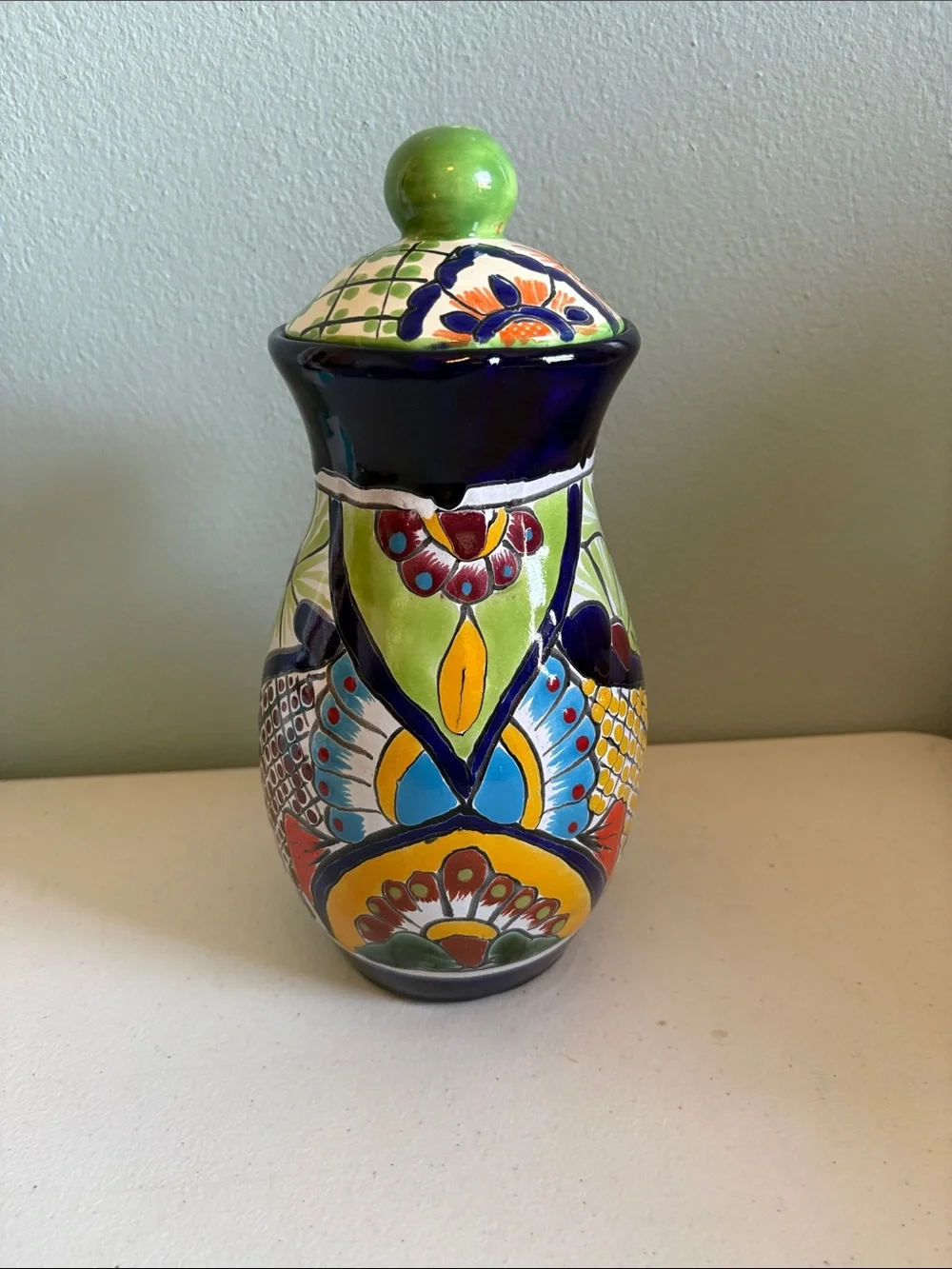 Handmade Mexican Multicolor Terracotta Ceramic Decorative Jar